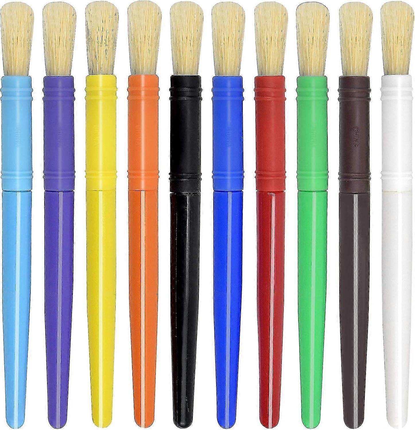 Set Of 10 Children's Brushes, Pig Bristle Brushes Large Round Tip Brushes Drawing Tools For Children School Classroom Art