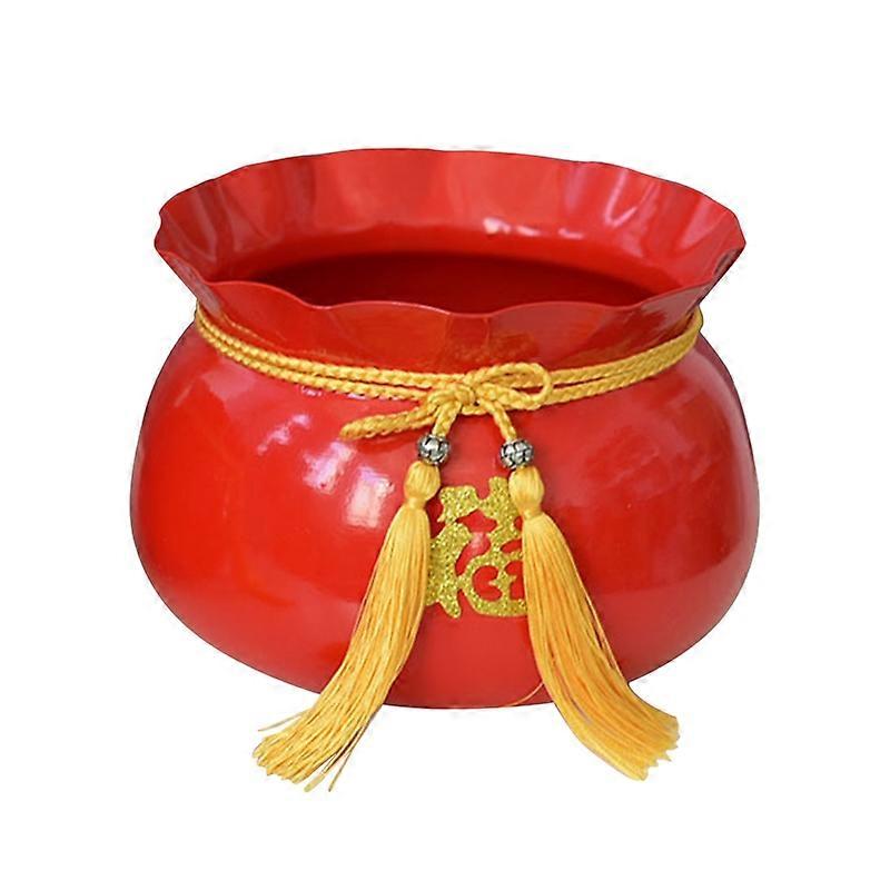 Beautiful Lucky Bag Shape Arranging Flower Bucket New Year Style Decorative Metal Artificial Flower Bucket for Spring Festival JIKAIX