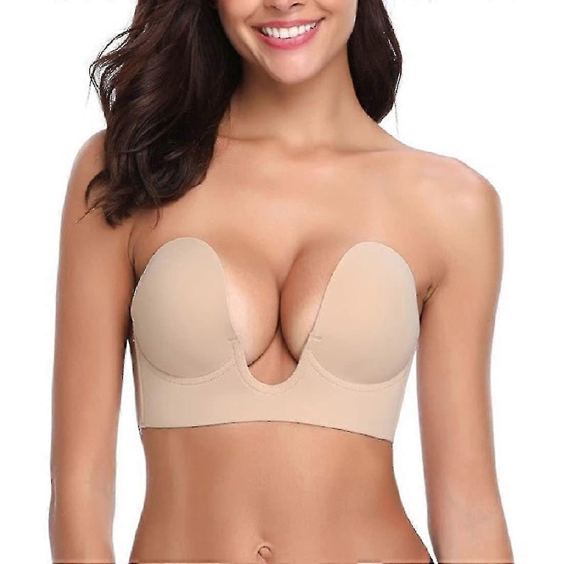 Push Up Plunge Strapless Sticky Adhesive Bra Deep U-shaped Invisible Backless Bra For Women