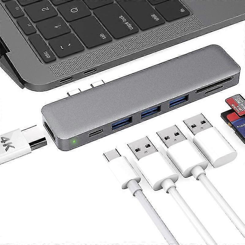 Naiwang Alloy 7-in-1 -port Hub Dual Usb-c Connectors 4k Video Hd Output Port Sd/tf