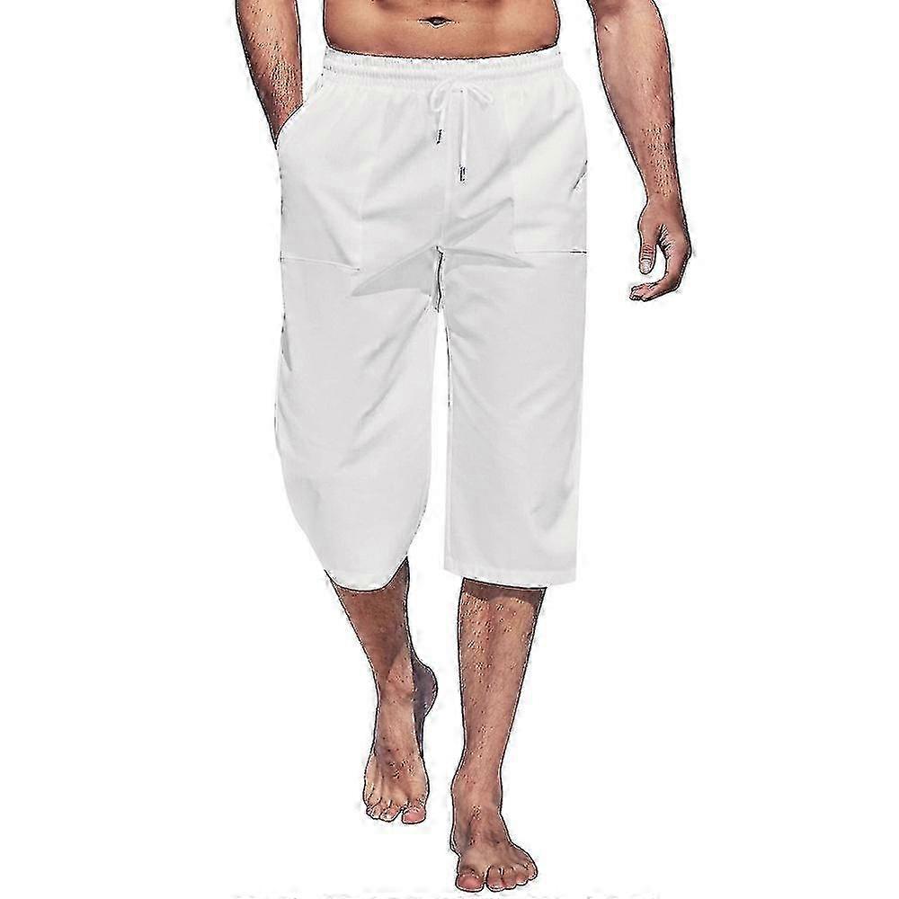Men's Capri Pants Lightweight Loose 3/4 Shorts Drawstring Elastic Waist Casual Beach Yoga Trousers VCNMR