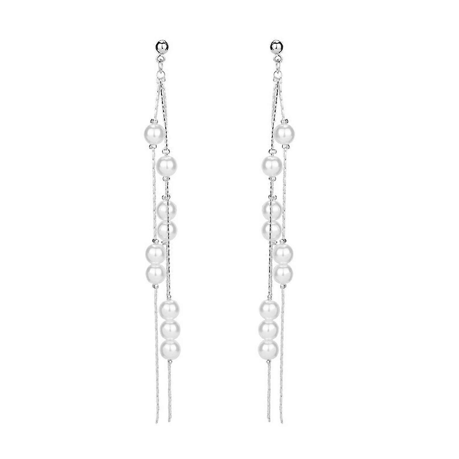 Faux Pearl Tassel Long Earrings Exquisite Delicate All Match Minimalistic Wide Application Earrings
