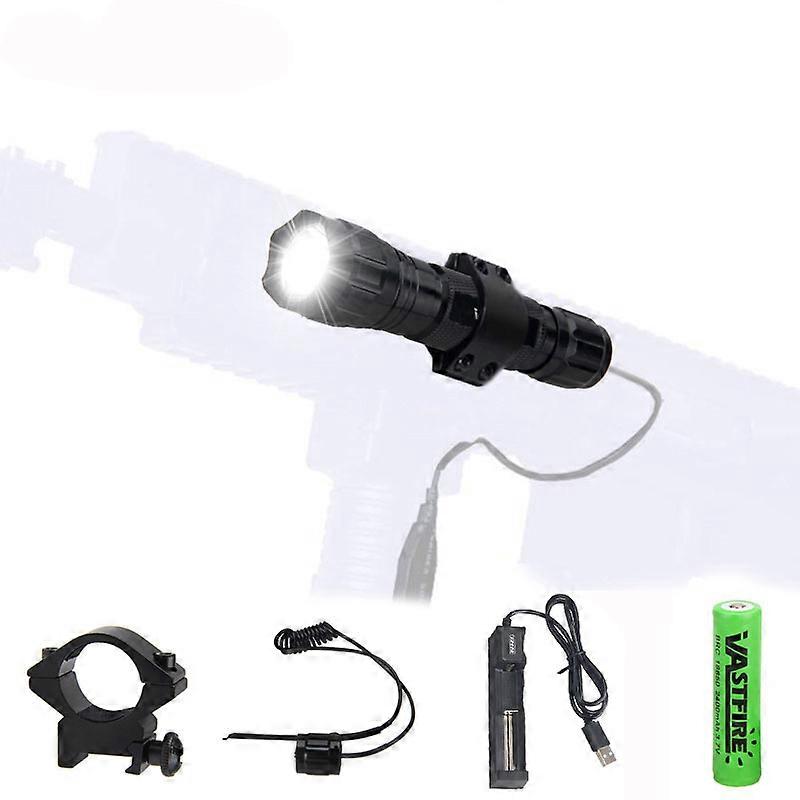 Tactical 5000Lm T6 LED Military Flashlight Hunting Torch Power by 18650 Rechargeable Battery+Remote Switch+Charger+Hunting Mount