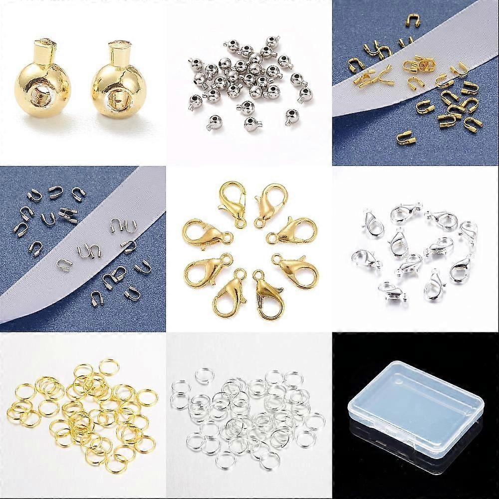 DIY Jewelry Making Finding Kit Including Crimp Beads & Wire Guardian Clasps Jump Rings Mixed Color 4~12x3.5~4x0.7~3mm Hole: 0.5~1.2mm