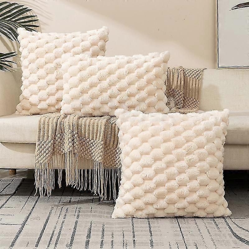 Plush Faux Fur Throw Pillow Covers Plaid Texture Decorative Pillow Case Cushion Cover