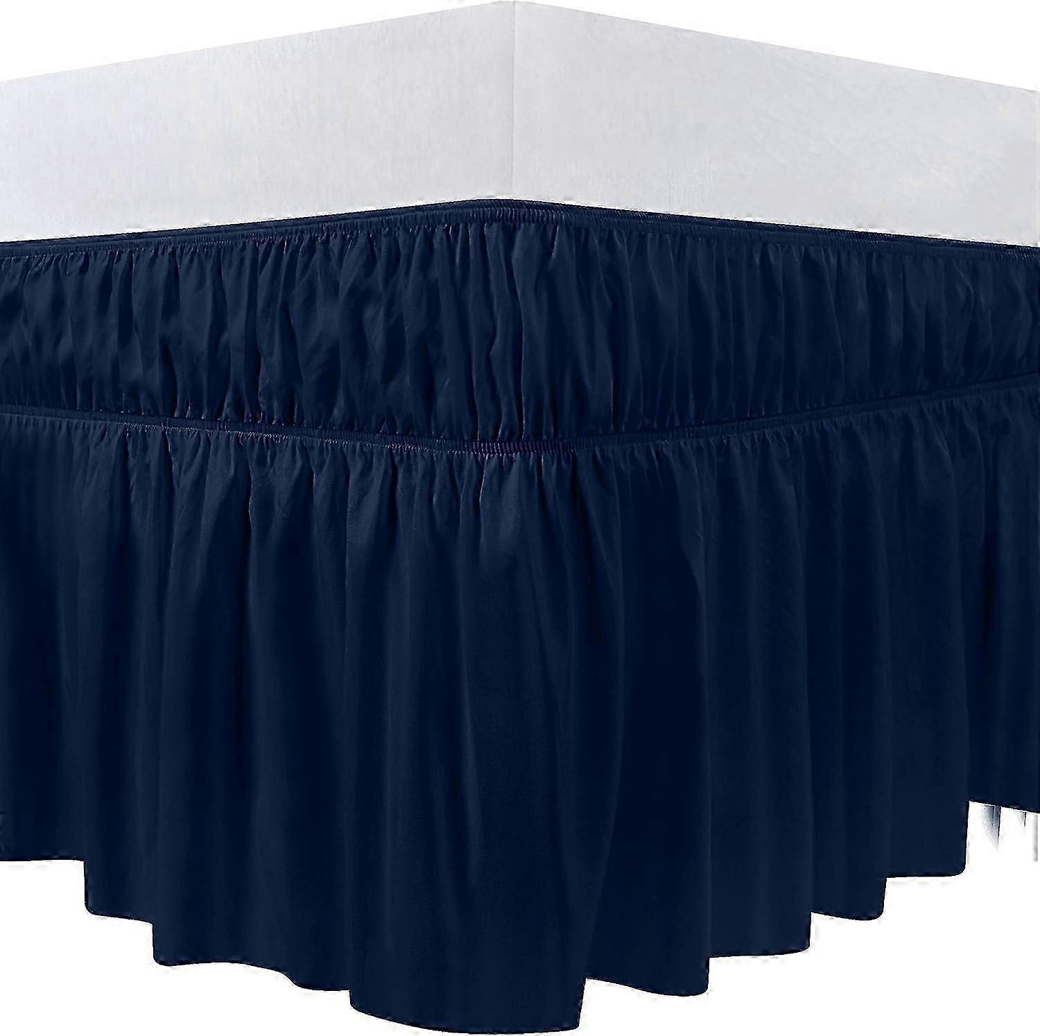 Doppio Letto Elastico Gonna Increspatura - Gonna Letto in Microfibra Regolabile Twin Bed Navy