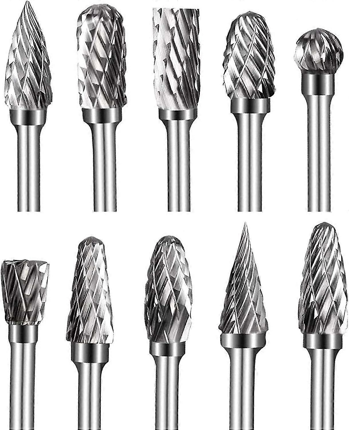 Double Cut Carbide Engraving Drill Bit, 10 Pieces Rotary Burr Set, With 1/8 Inch (about 0.3cm) Shank And 1/4 Inch (about 0.6cm) Head Length, Used For,