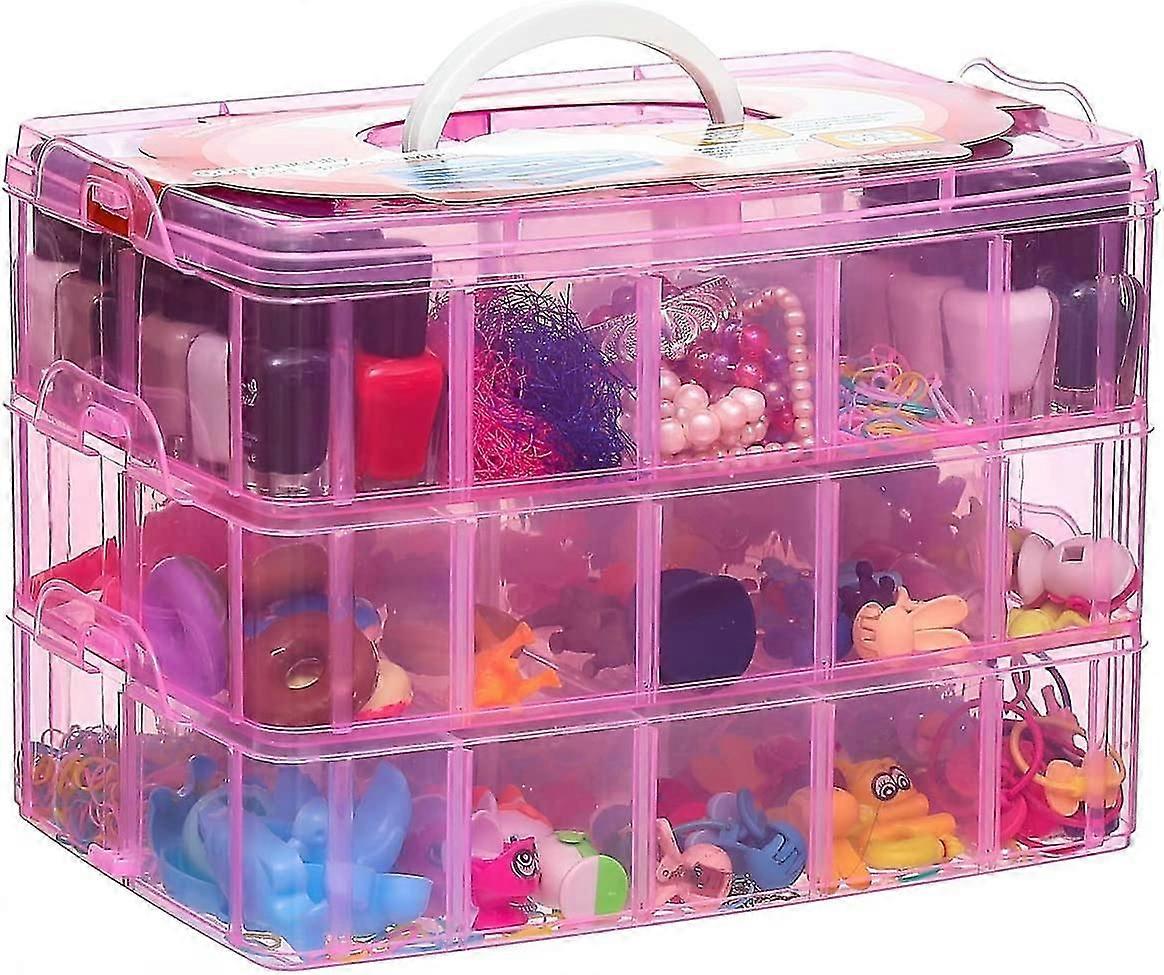 Staable Plastic Storage Box With Handle,large 3 Layer 30 Adjustable Compartment Container For Organizing Lol Doll,tool, Rain Loom, Bead, Kids Toy