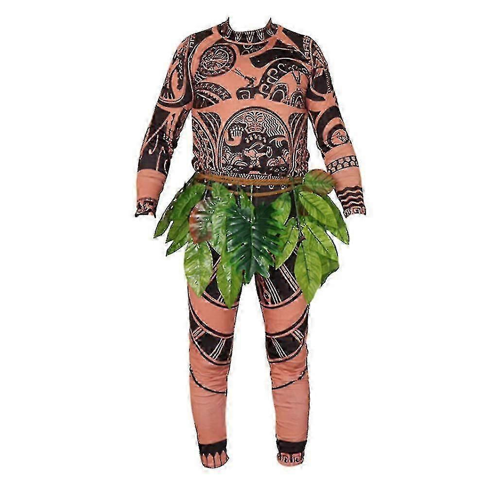 Moana Maui 纹身 T 恤 + 裤子 + 叶子腰带套装万圣节成人男士角色扮演服装装扮服装