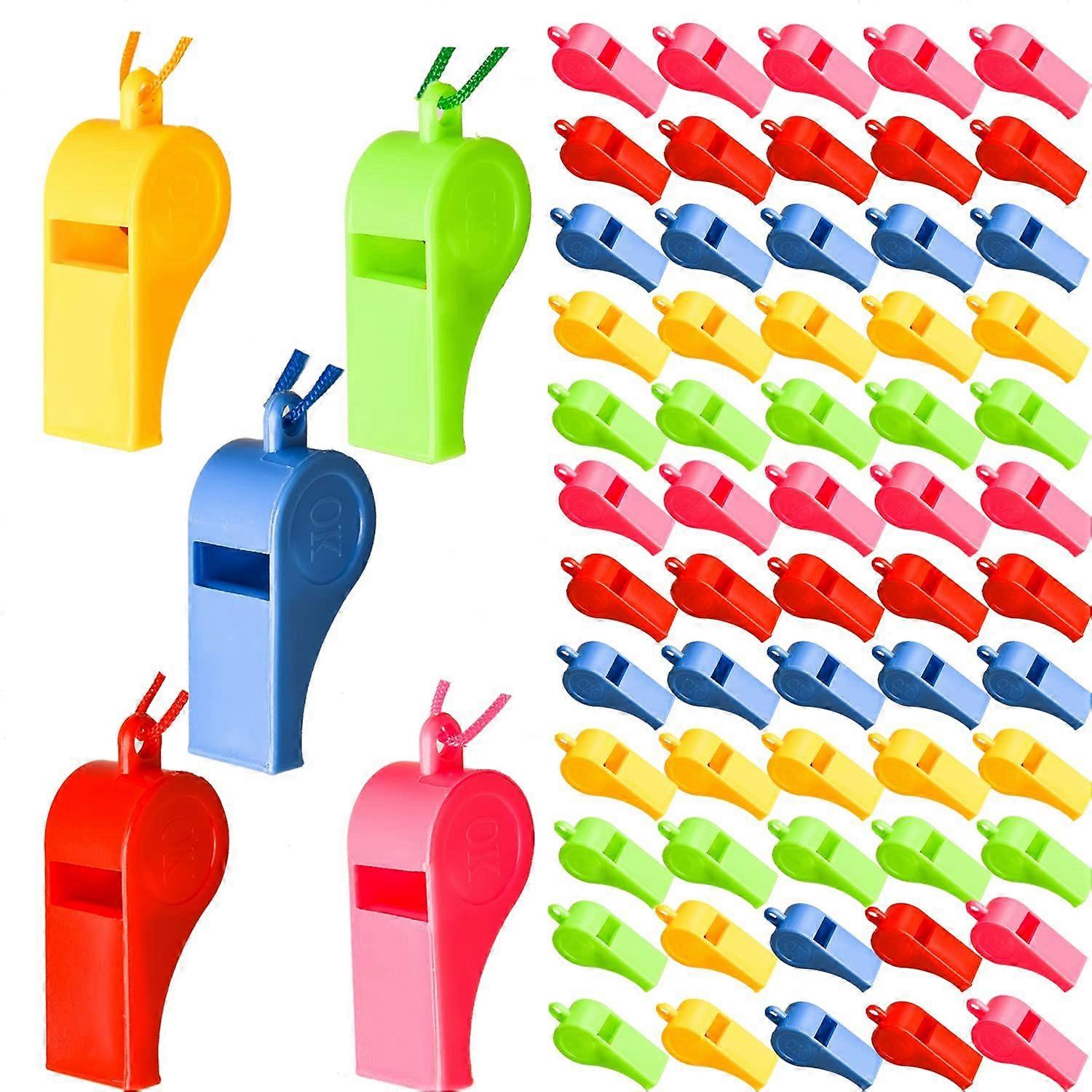 60 stuks neon fluitjes met lanyards plastic veelkleurige fluitjes sport en kinderen partij tas vullers