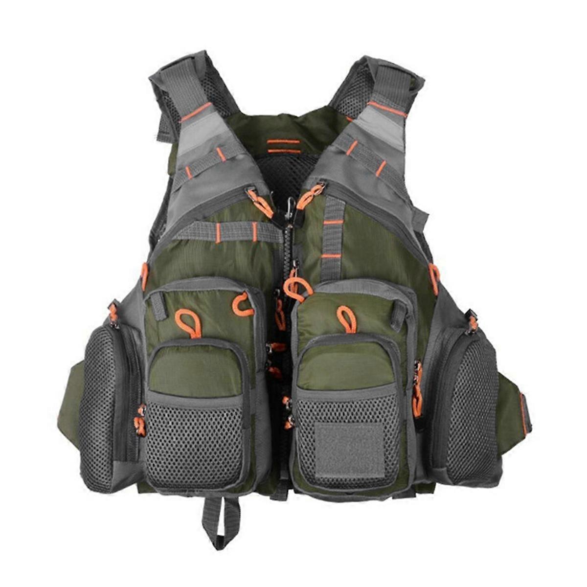 Fiske Flytväst Väst Utomhussport Flyga Simning Justerbar väst Fiske Redskap Pitch Grön