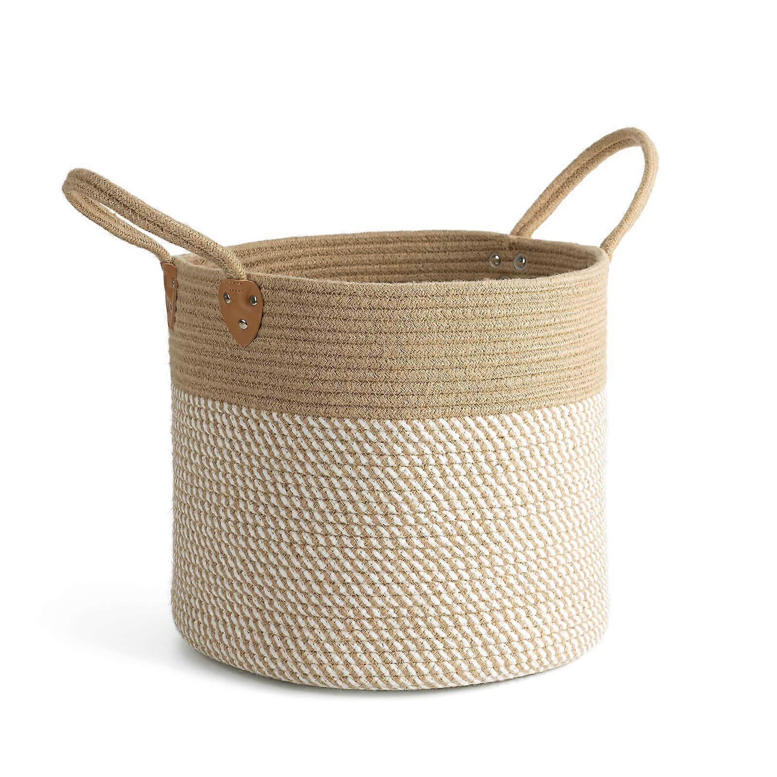 Large Woven White Jute Basket for Laundry Storage and Home Decor 14" x 14" x 12" Natural Jute Material Storage Organizer