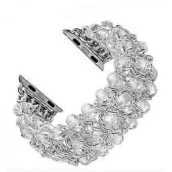 Bracelet for Apple Watch 38/40/41mm,Crystal Glitter Beads Pearl Bangle for iWatchSeries SE 8 7 6 5 4 3 2 1 Metal Chain Jewelry Strap