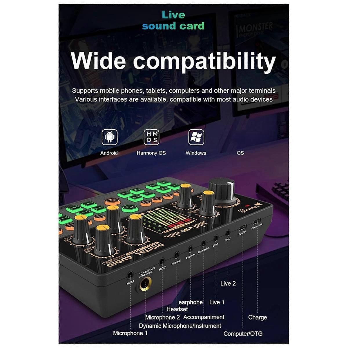 V90 Sound Card Professional Audio Condenser Mic Studio Singing Microphone for Karaoke Podcast Recor