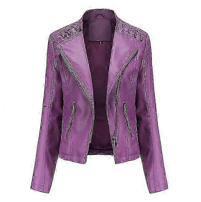 Casual Women's Leather Jacket with Zipper - Available in 12 Colors