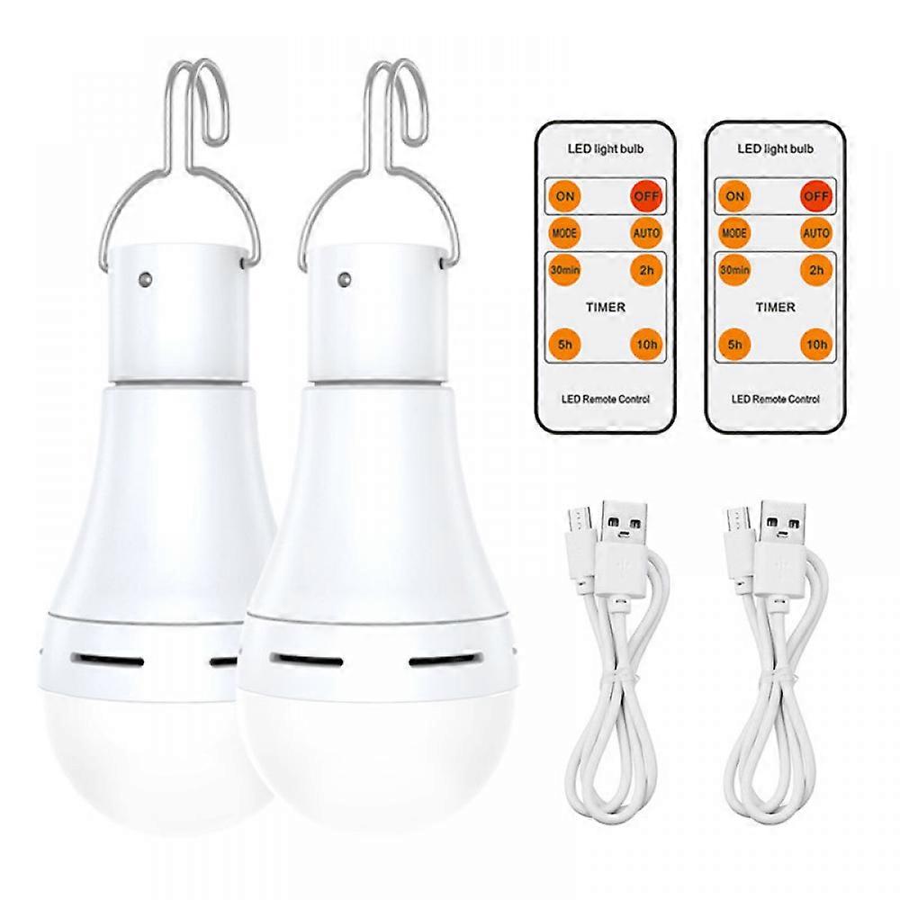 USB Rechargeable Light Bulb with Remote for Home Power Outage, Hanging LED Light Bulb with Hook for Outdoor 2 Pack