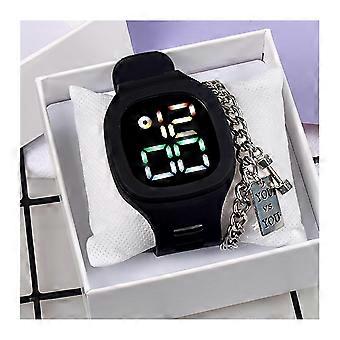 Electronic Watch LED Display Square Adjustable Soft Band Waterproof Gift Boys Girls Unisex Solid Col