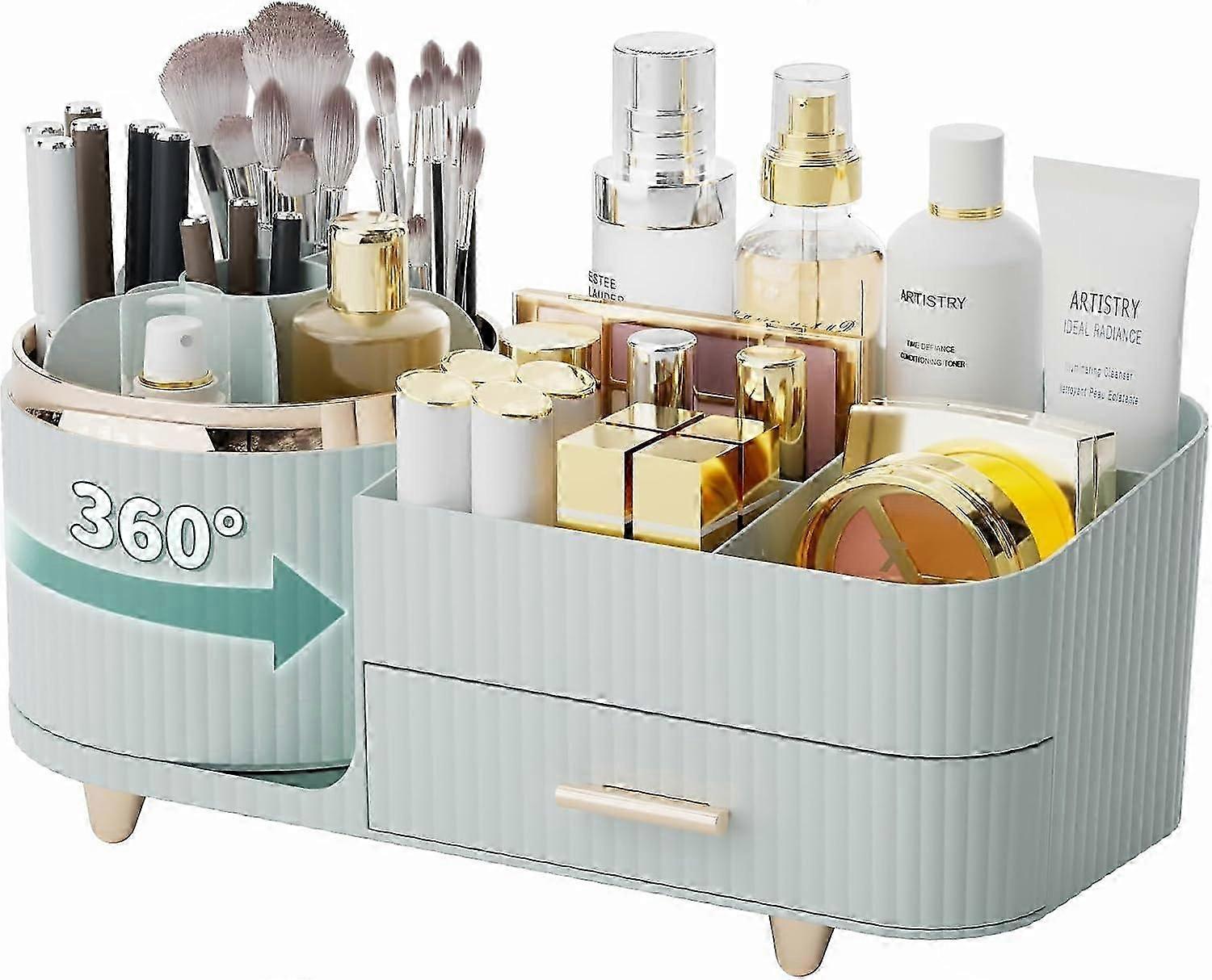 ExquisiteRotating فرشاة حامل حامل مع درج ، منظم ماكياج كونترتوب للغرور ، سطح المكتب ، الحمام