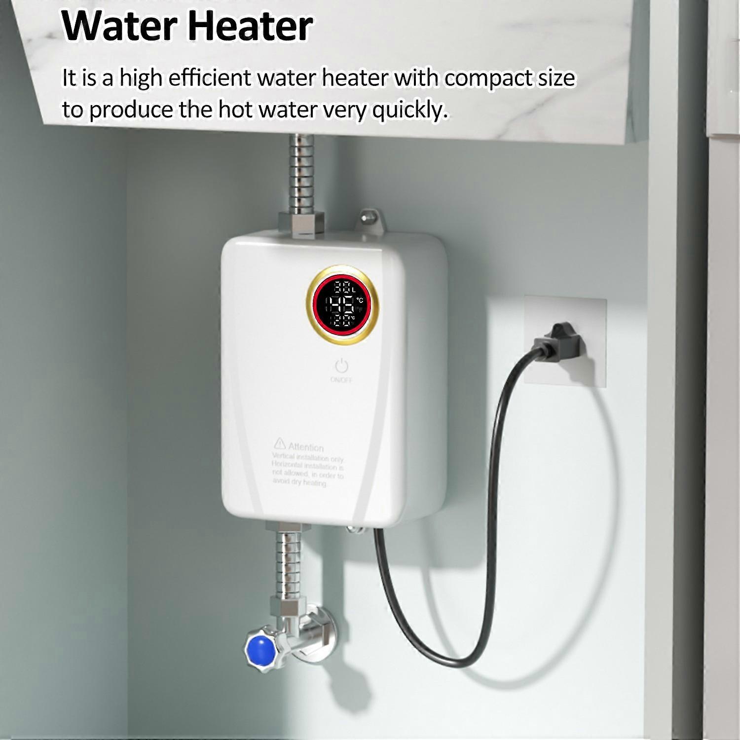 インスタントウォーターヒーター3000W 220Vホワイトミニタンクレスインスタントホットウォーターヒーターバスルームキッチンウォッシュイン