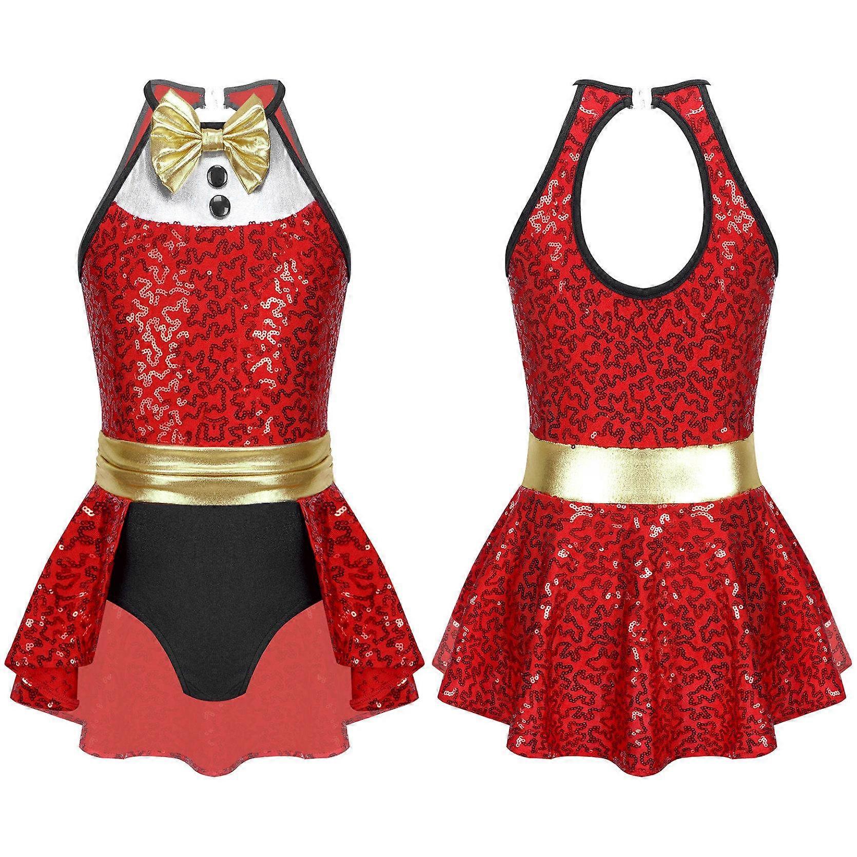 Kids Christmas Jumpsuit Dress up Bowknot Sequin Gymnastic Leotard Ballet Tutu Skirts Stage Costumes