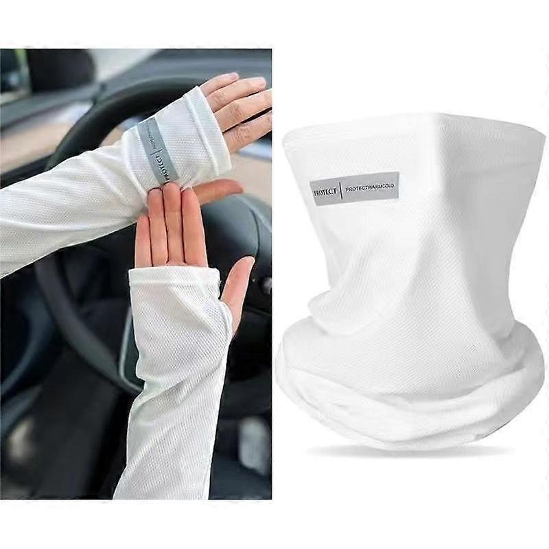 1set UV Protection Neck Gaiter Sun Arm Sleeves Set,Cooling Face Neck Mask and Ice Silk Arm Sleeves,Summer Essentials