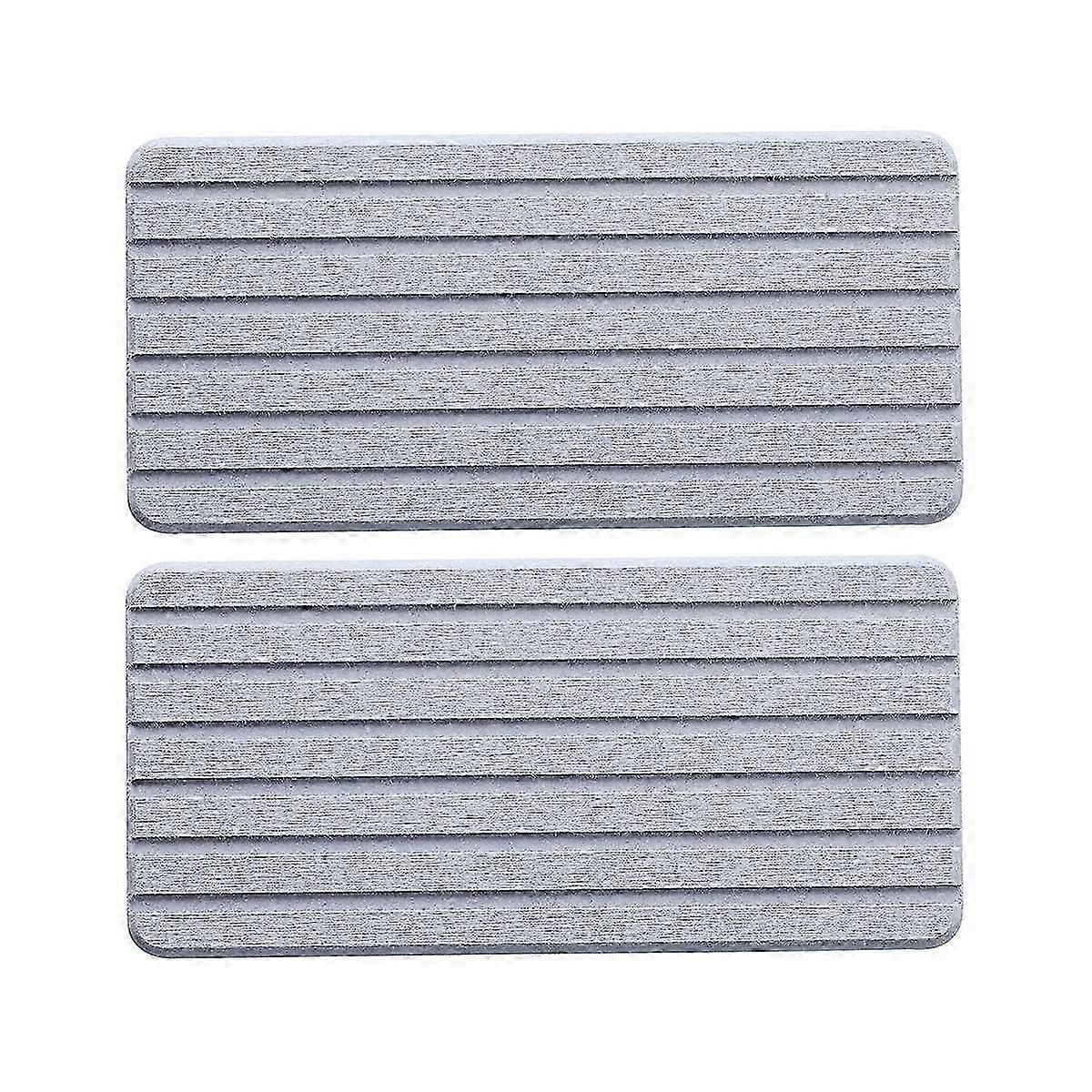 2Pcs Diatomite Coasters Rectangle Grooved Water Absorbing Gray