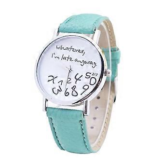 Donne Qualunque Sia Ritardo Comunque Lettera Quadrante Rotondo Faux Strap Orologio al Quarzo Verde