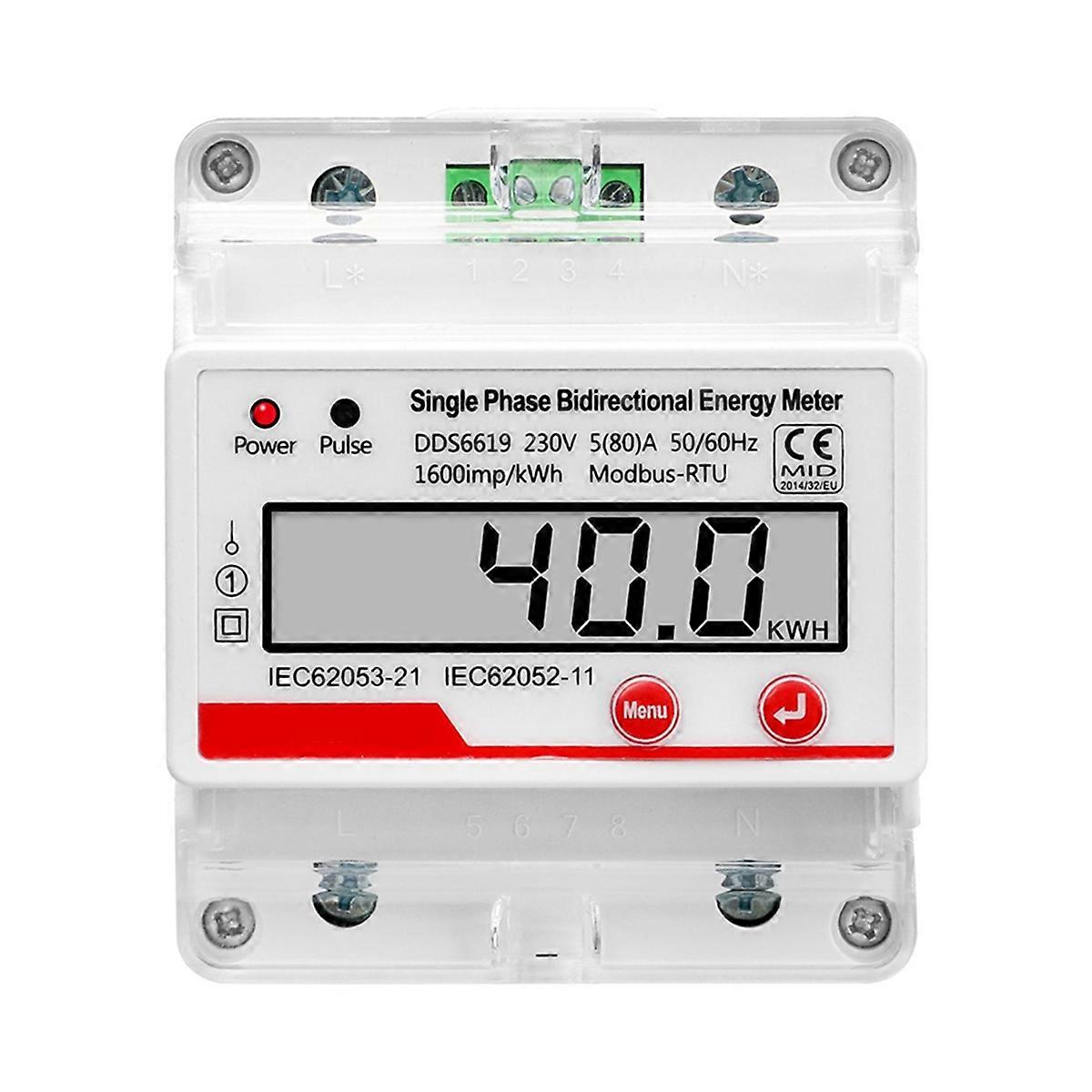 AC 230V 4P Single Phase Bidirectional Electricity Energy Meter KWH with RS485 Modbus RTU Communication Power Consumption