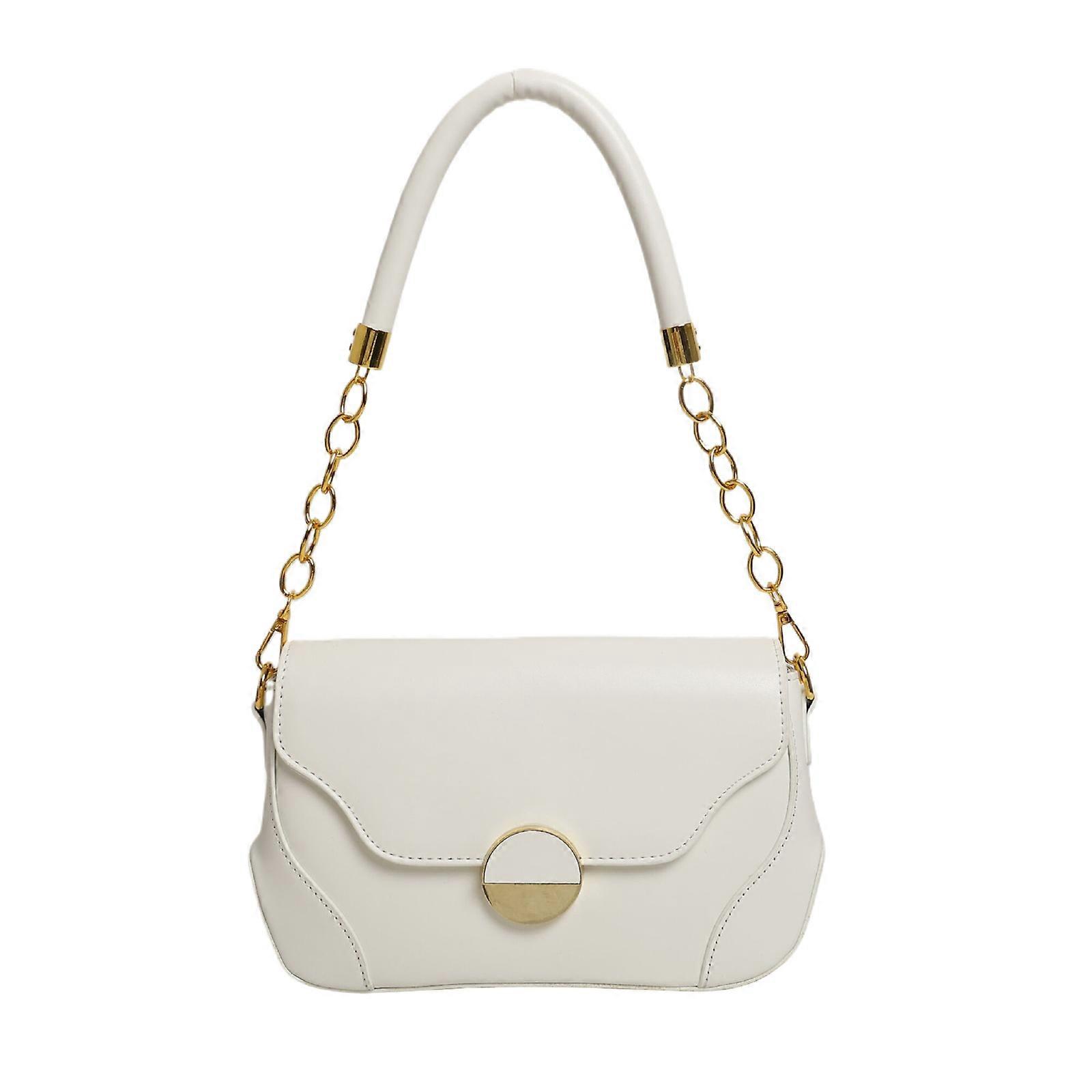 Solid Color Armpit Bag with Chain Strap PU Leather Shoulder Bags Caula Handbag for Everyday Use in Multiple Occasion White