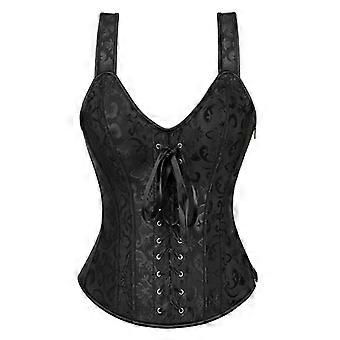 Boned Waistcoat Waist Corset Top Bustier Overbust Lingerie Lace Plus Size Brocade Women Sexy Vintage Halloween Costume  White M