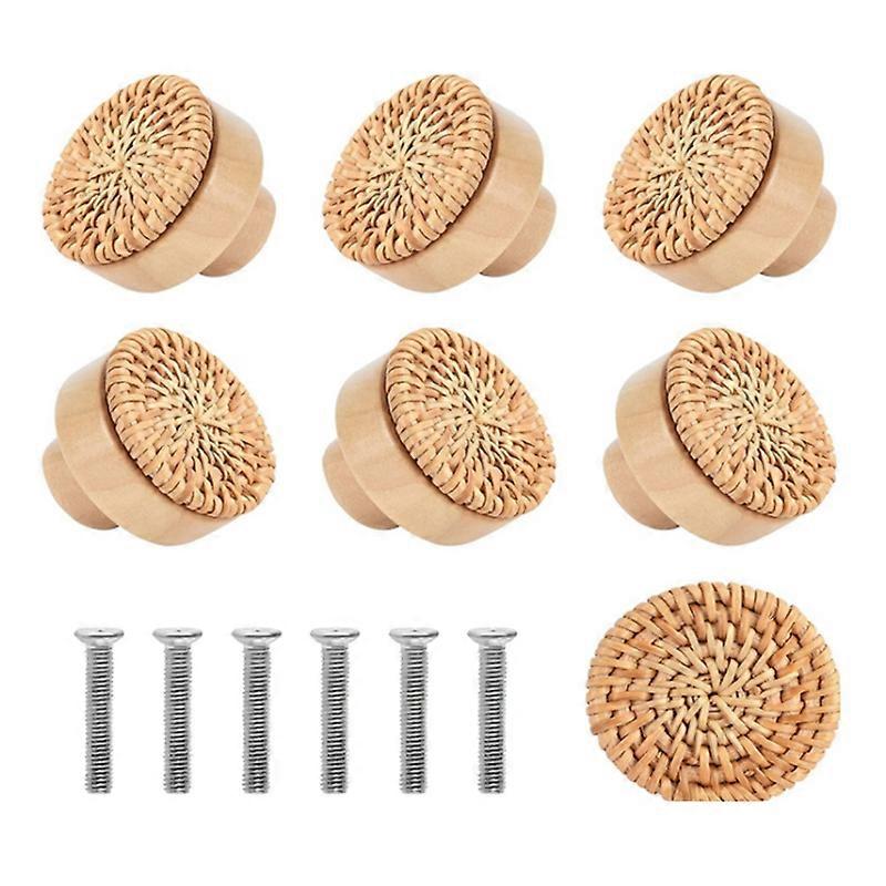 10PCS Wooden Handles Beech Rattan Drawer Knobs,30MM