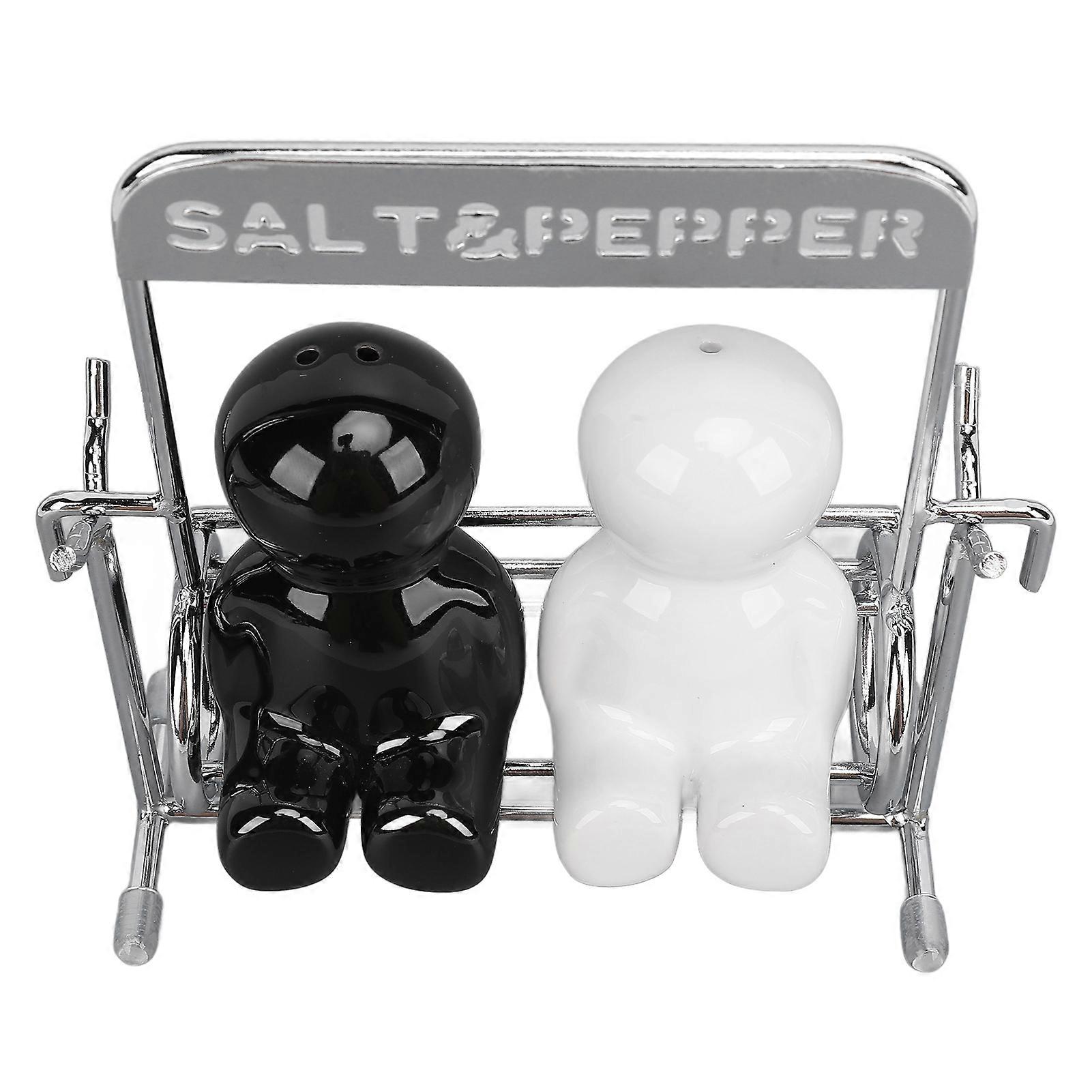 2Pcs Ceramic Kitchen Spice Jars Salt Pepper Shakers Black White