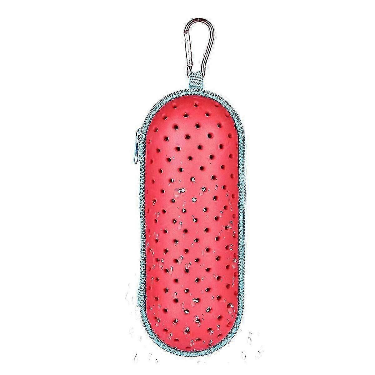 Swim Goggle Case for Swimming Goggles, EVA Carrying Case with Drain Hole Zipper Sunglasses Case with Clip Rose Red