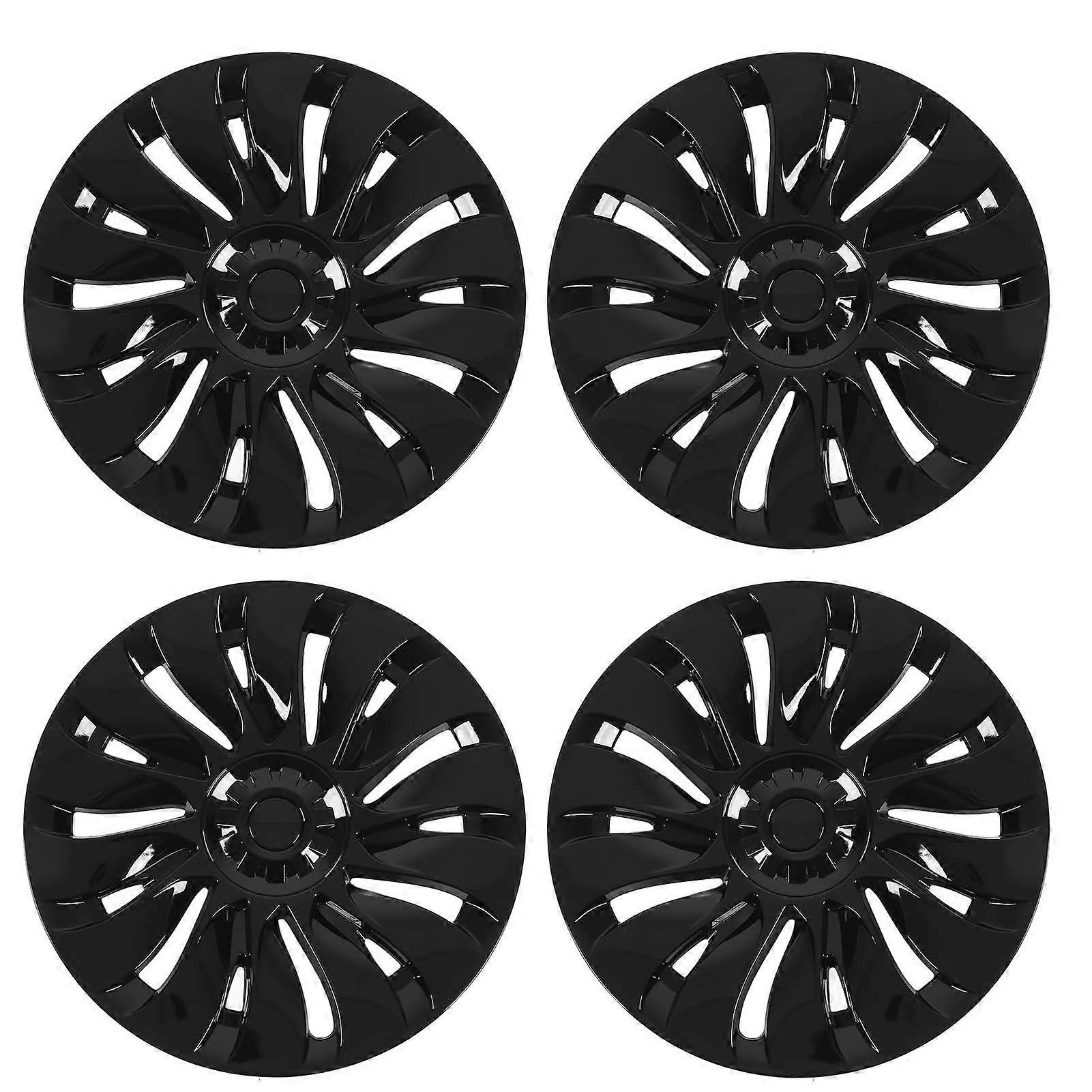 4pcs Wheel Hub Cap Symmetrical Gloss Black Automobile Hubcap Replacement for Tesla Model Y 19 Inches Wheels 2020 to 2023