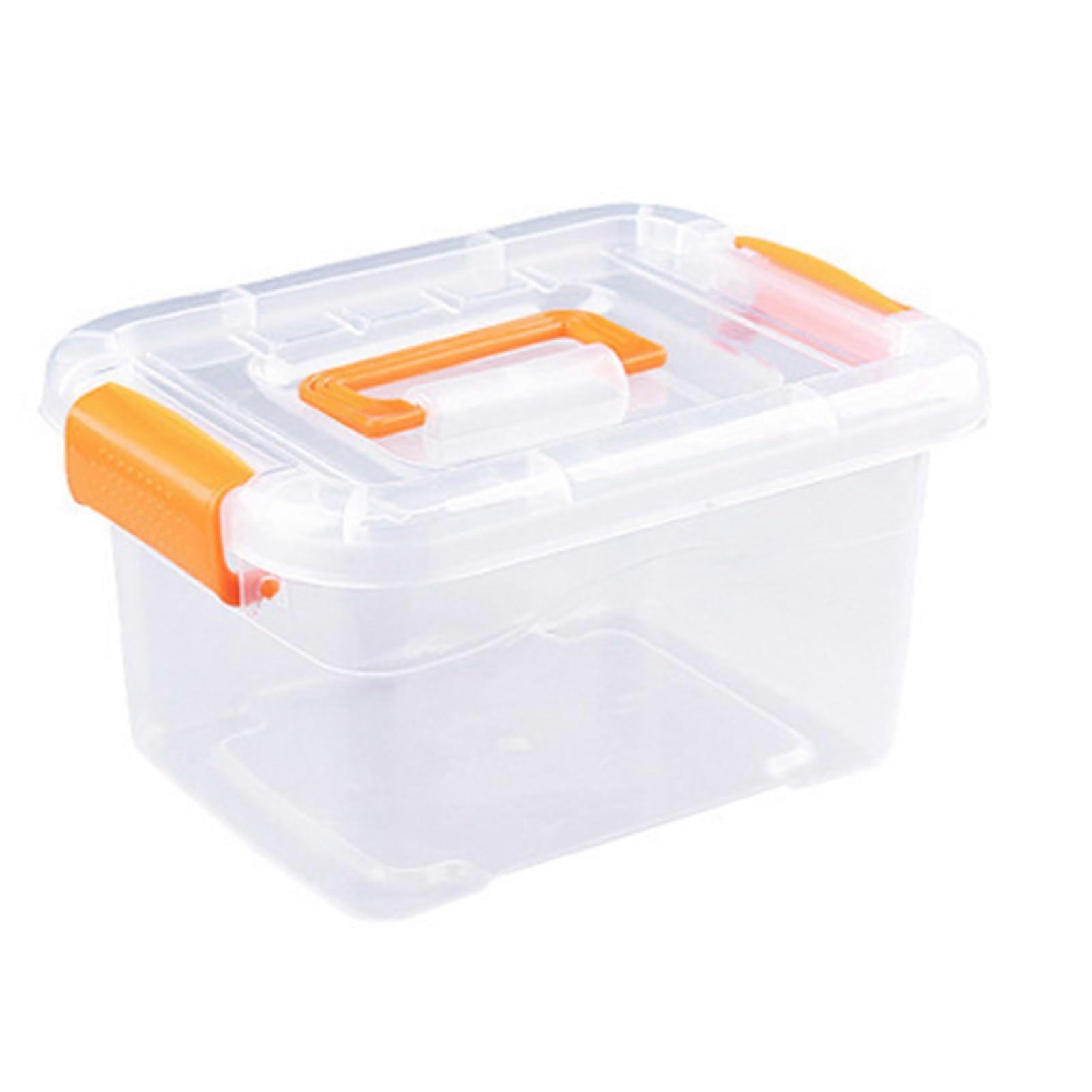 Stackable Plastic Storage Box with Lid and Handle, Orange, Ideal for Closet Shelves, Organizing Towels and Toys