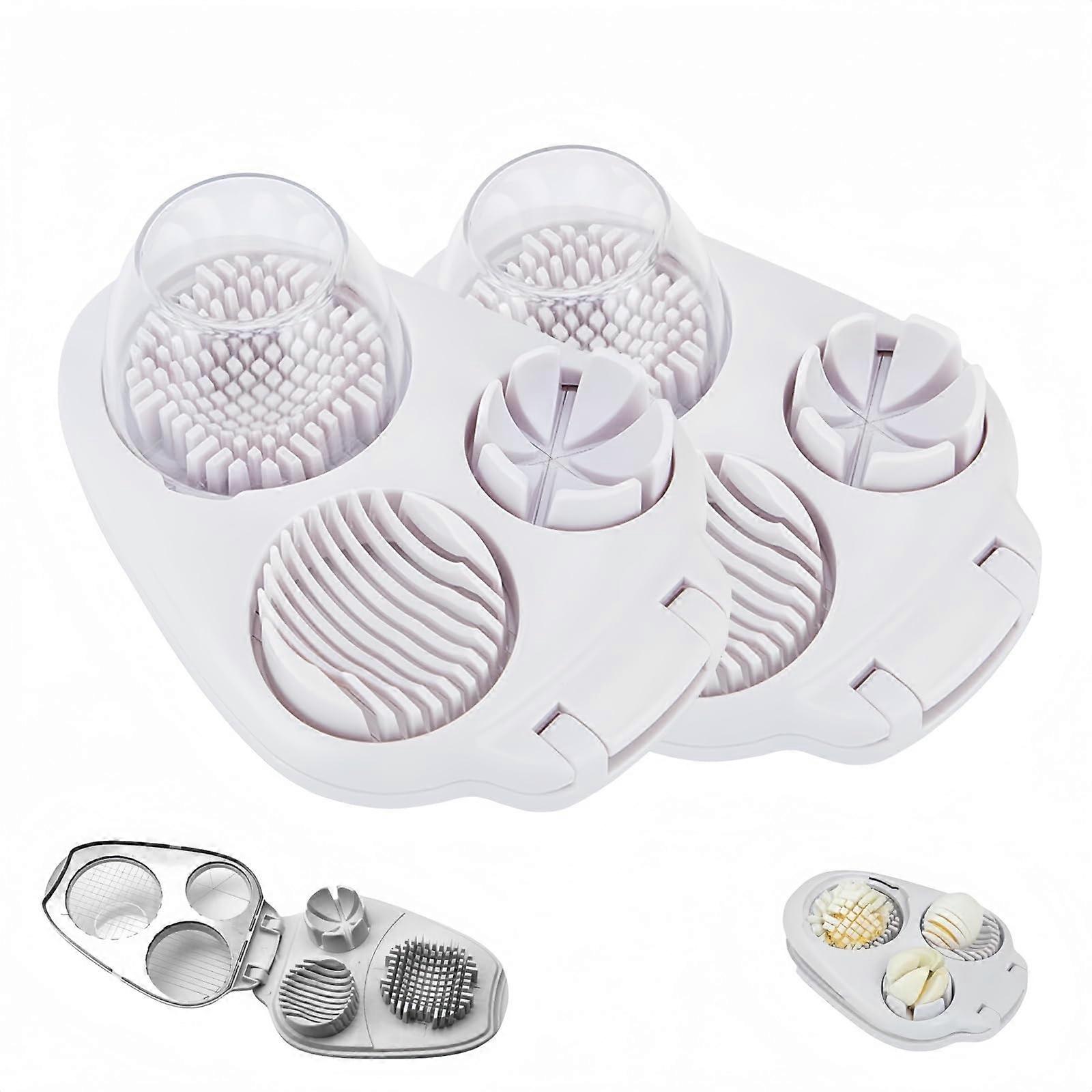 3 in 1 Egg Slicer and Cutter, Stainless Steel Hard Boiled Egg Chopper Tool, Press-Type Dicer with Cutting Wires (2pcs)