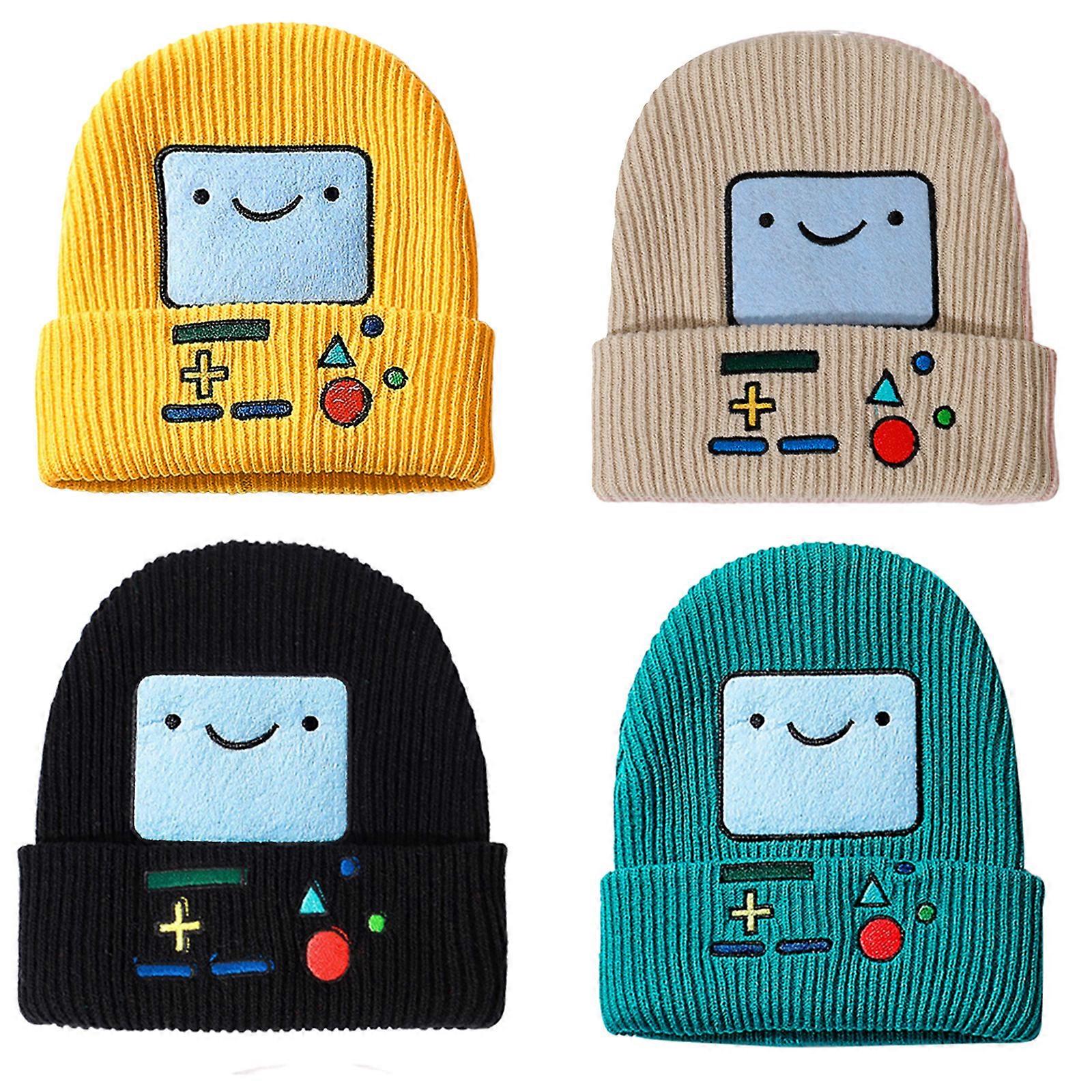 Cartoon Game Console Face Knitted Hat Warm Adventure for Time Winter Hat Beanie Hat Travel Foldable for Wi blue