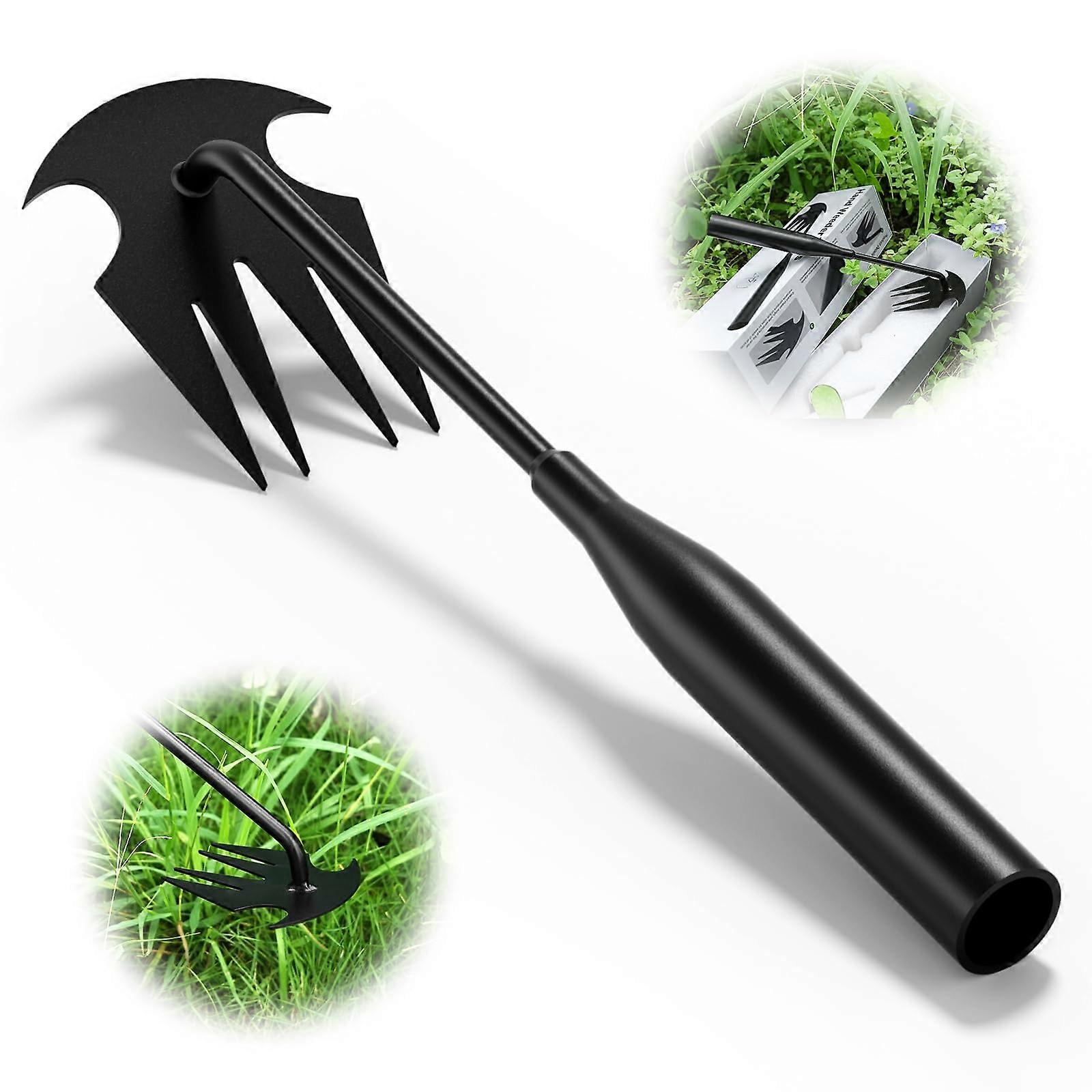 Garden Weed Pulling Tool, 4-Tooth Uprooting Weeding Tool, Manganese Steel