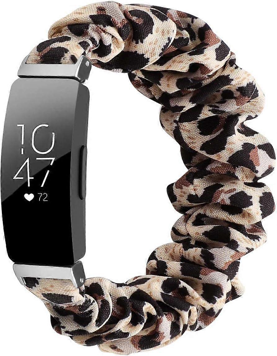 Scrunchies Συμβατό με Fitbit Inspire 2 Bands/Inspire HR Band/Inspire, Soft Elastic Cloth Pattern Printed Fabric Wristbands (Large Leopard)