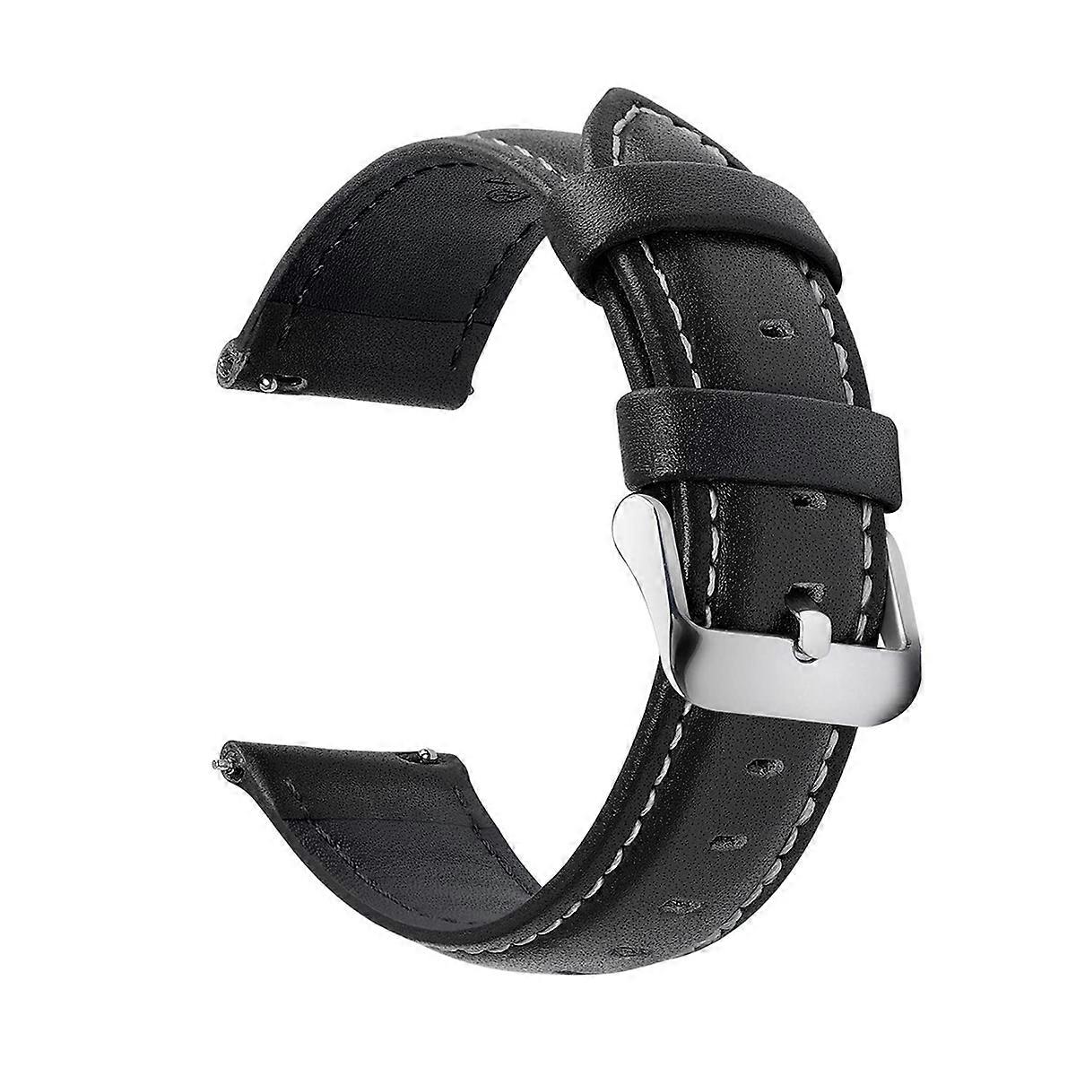 Elegant Adjustable Leather Smartwatch Strap Black