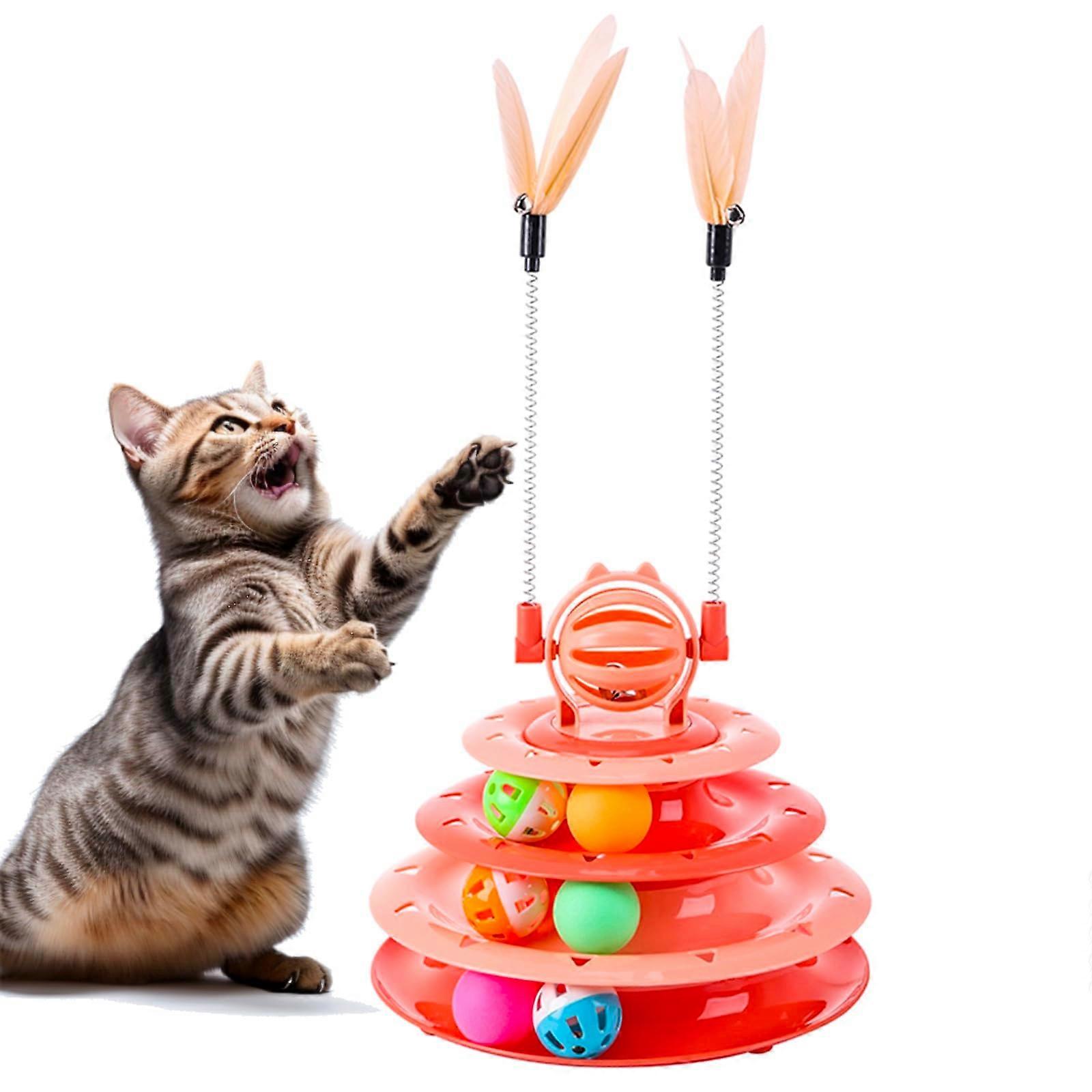 Kitten Toys Interactive Cat Puzzle Toys For Indoor Cats Cat Tower With 2 Kitty Teasers And Ball Track Orange