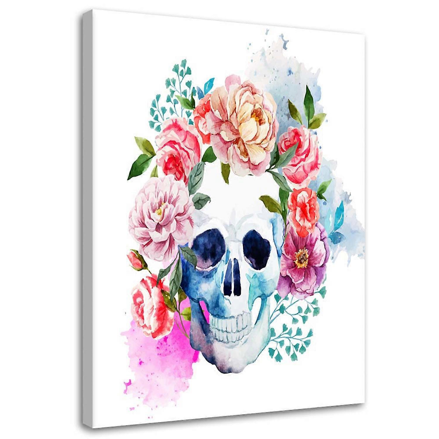 Impression sur toile, Crâne peint en fleurs - 60x90