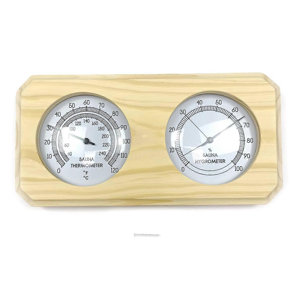 Sauna Thermometer Hygrometer 2 in 1 Wooden Hygrothermograph for Sauna Room, Pine Material, Horizontal Style, Fahrenheit Reading