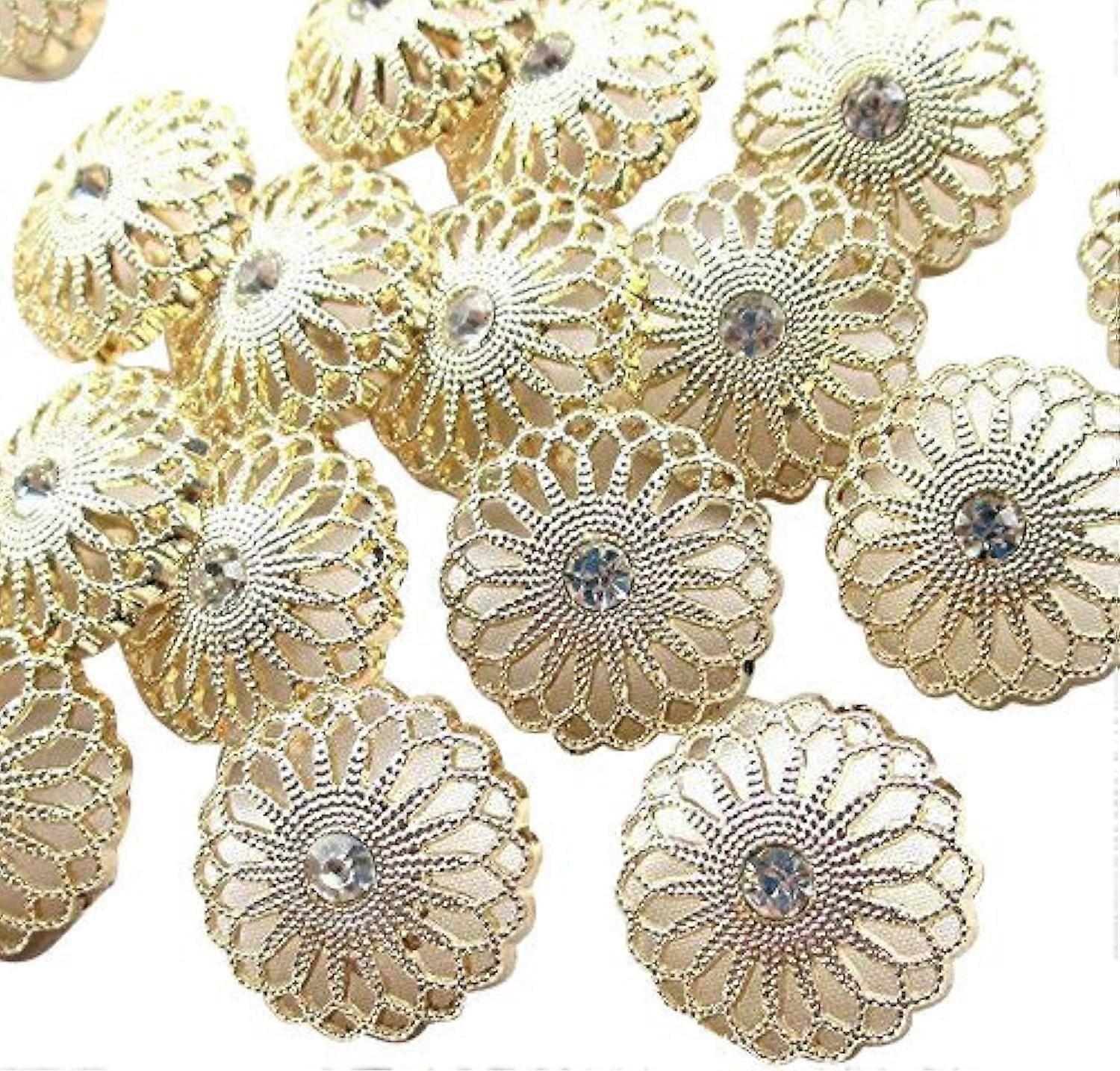 20pcs χρυσό κράμα στρας Crytal κοίλα κουμπιά ραπτικής ρούχων 2.4cm