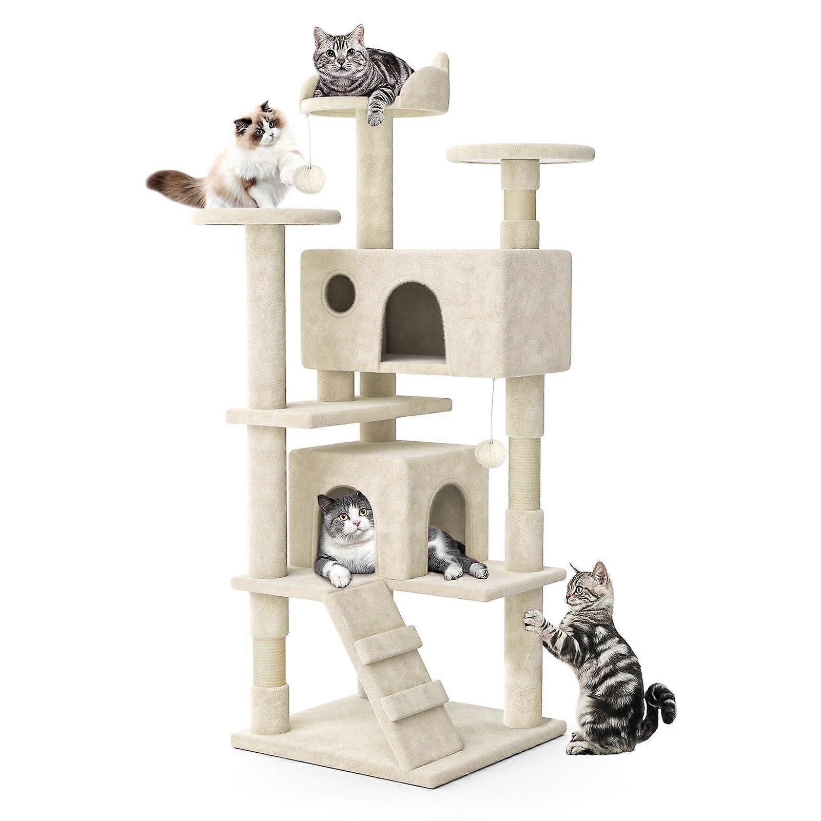 54 Inch Cat Tree Tower for Indoor Cats Large Adults, with Scratching Post, MultiLevel Activity Center