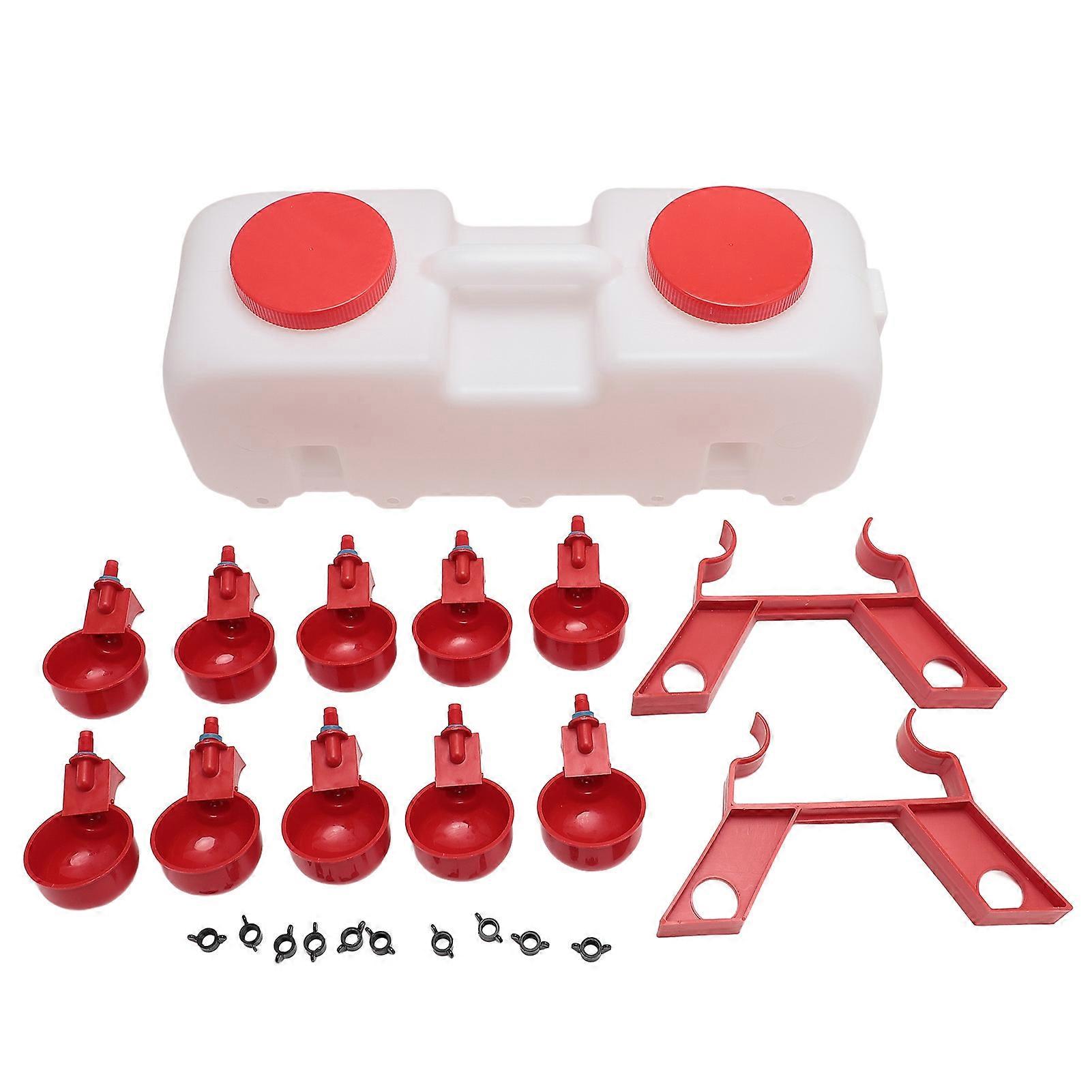 Chicken Waterer Dispenser 10L Semi Automatic Large Capacity Enclosed Poultry Feeder with 10 Water Cups for Parrot Quail Duck