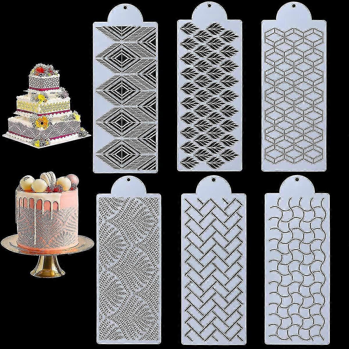 カップケーキのためのテンプレートケーキステンシルプラスチックベーキングステンシルを飾る6pcsケーキ