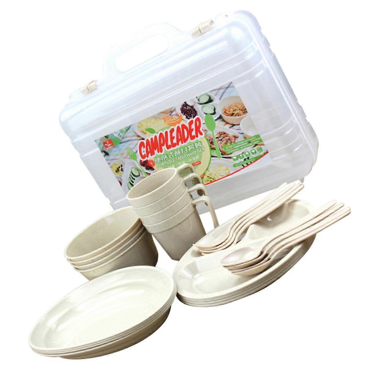 Camping Kitchenware 24pcs Set PP Material Tableware Plates Bowls Cups for Outdoor Cooking and Dining