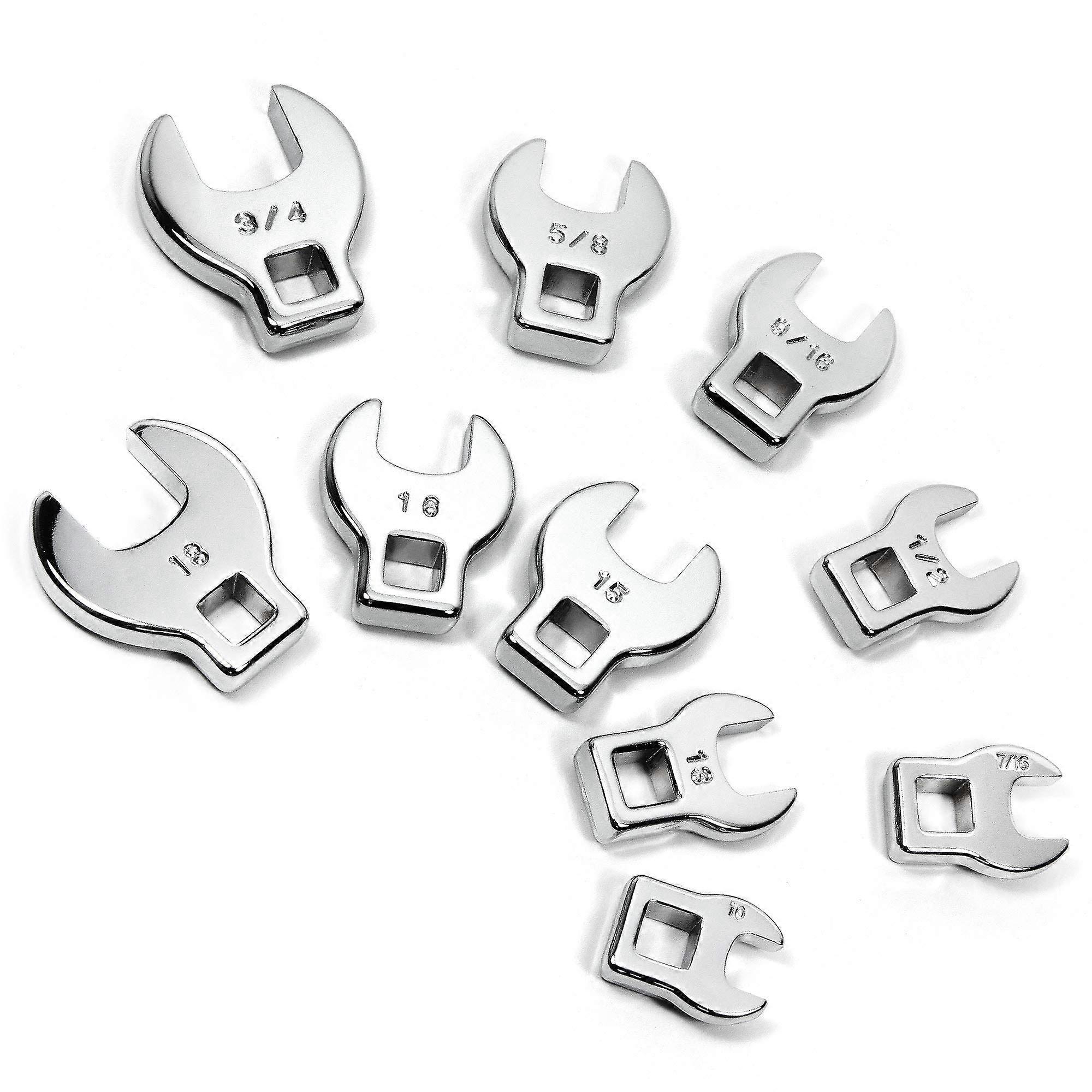 10 Piece 3/8 Inch Drive Crowfoot Wrench Set SAE Metric Socket Tools for Auto Repair and Mechanical Work