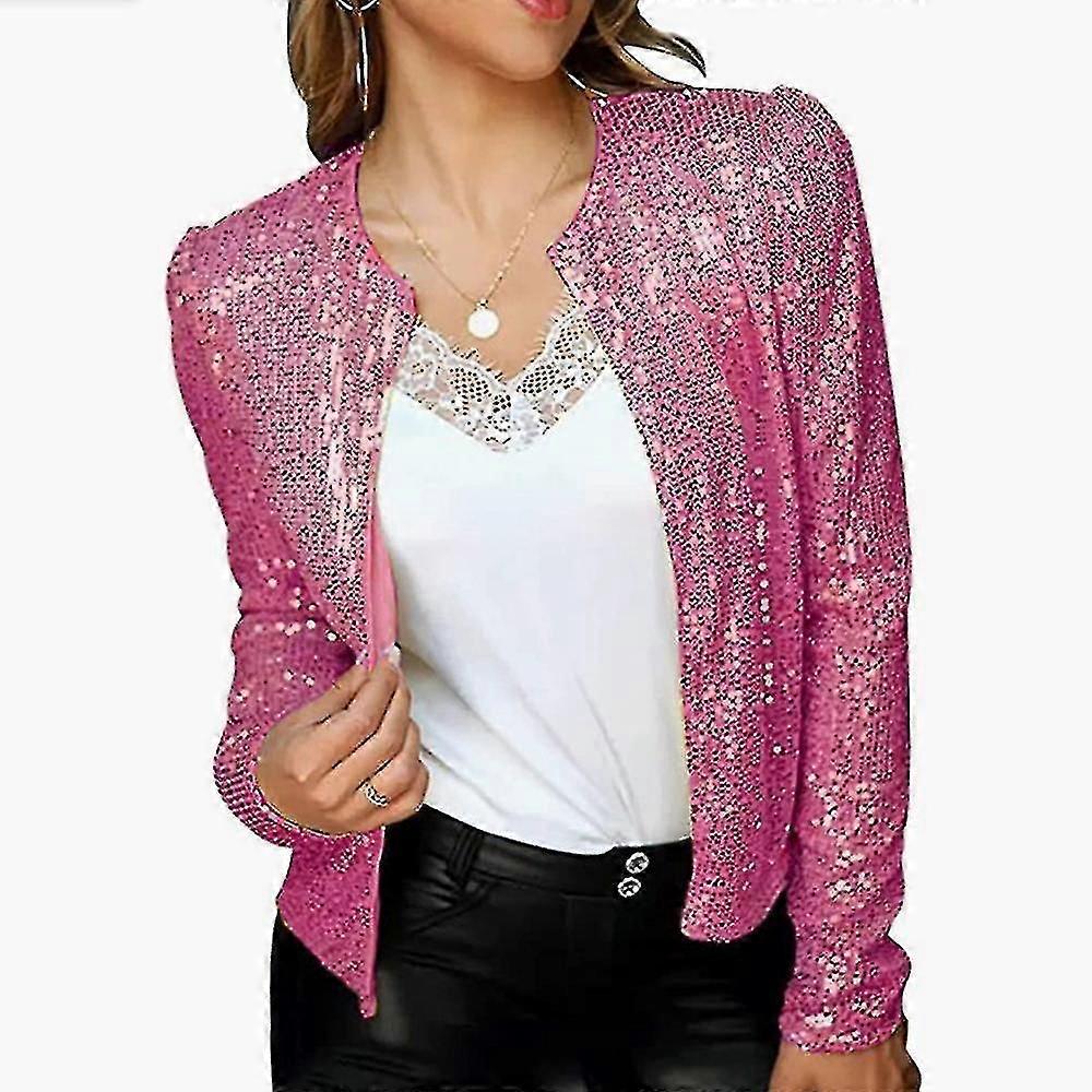 Kvinner Casual Open Front Sequin Jakker Glitter Langermet korte frakker